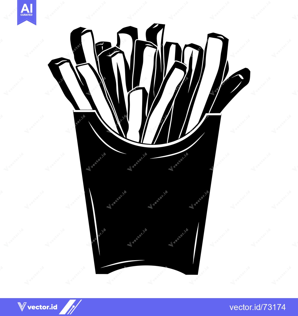 Premium Vector dari Black and White Silhouette of French Fries in a Carton