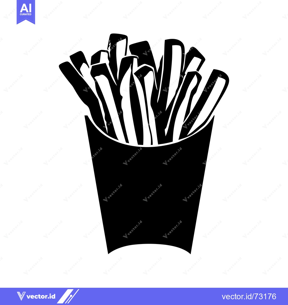 Premium Vector of Black and White Silhouette of French Fries in a Paper Container