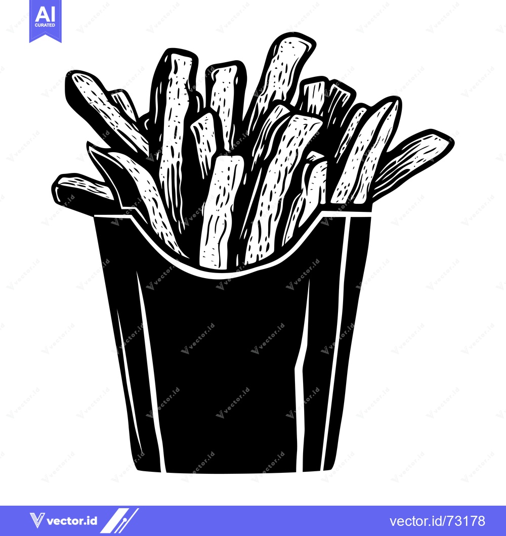 Premium Vector dari Black and White Illustration of French Fries in a Paper Container