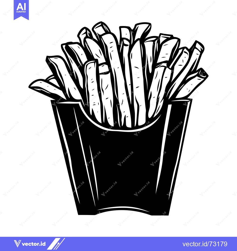 Premium Vector of Black and White Illustration of French Fries in a Paper Container