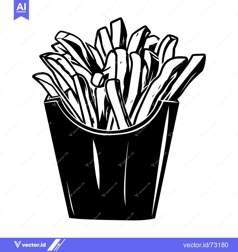 Premium Vector of A Black and White Illustration of French Fries in a Paper Container