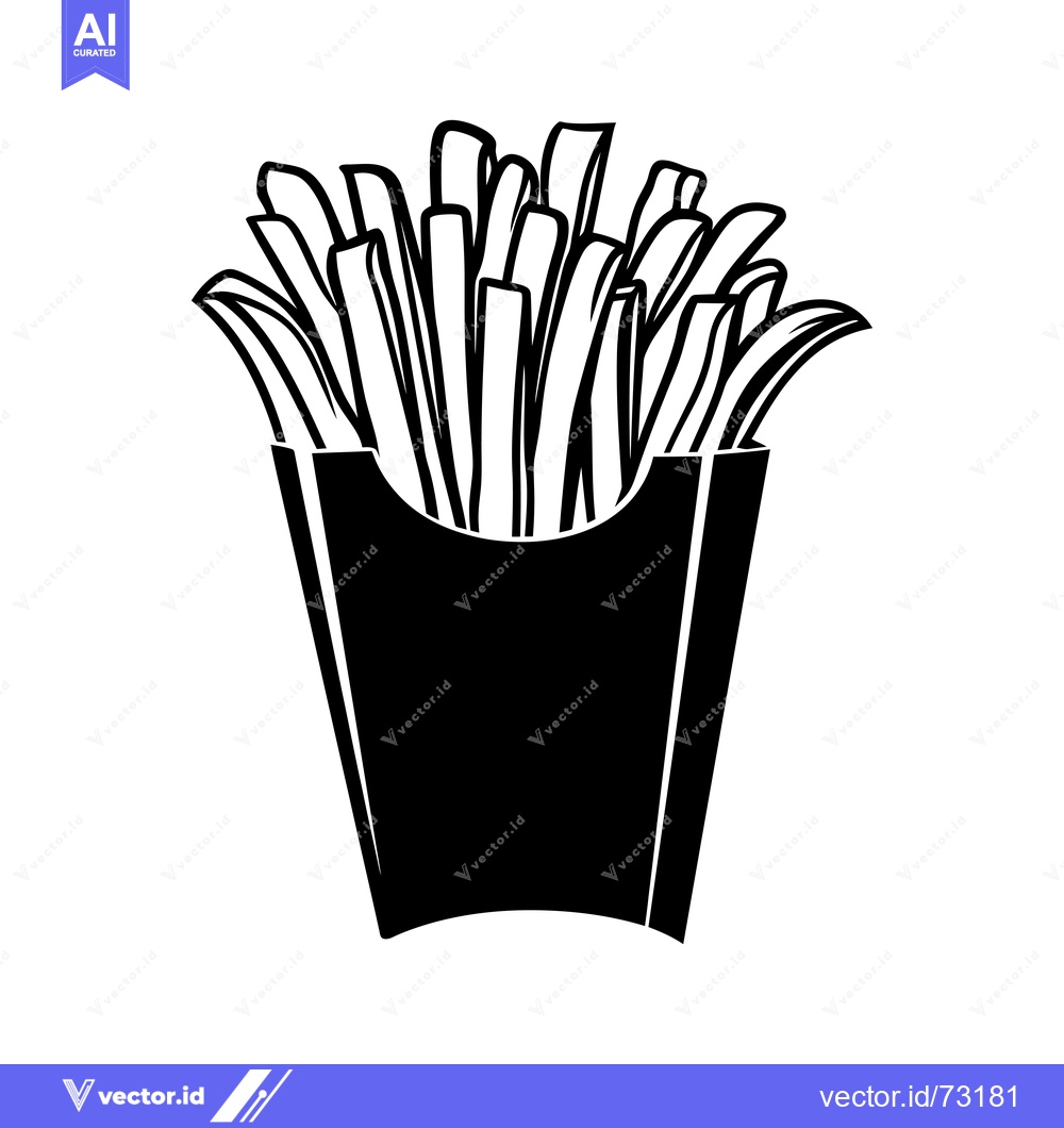 Premium Vector dari Black and White Illustration of French Fries in a Carton