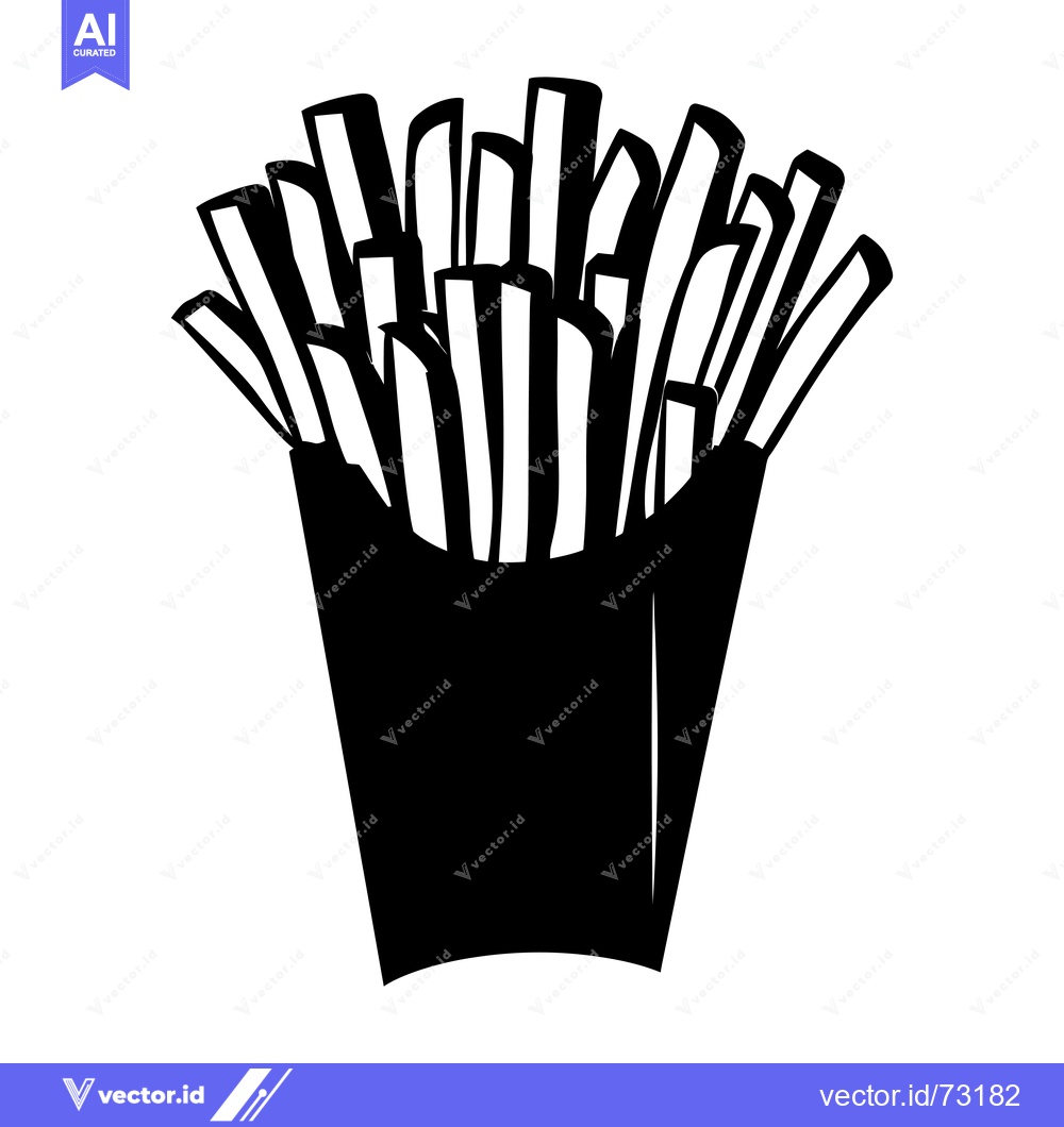 Premium Vector dari Black and White Silhouette of French Fries in a Paper Container