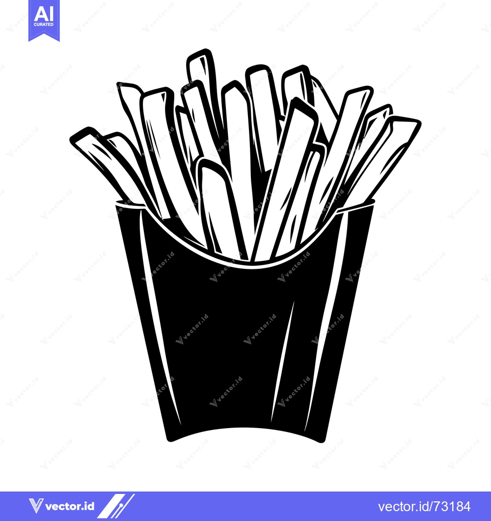 Premium Vector of Black and White Illustration of French Fries in a Paper Container