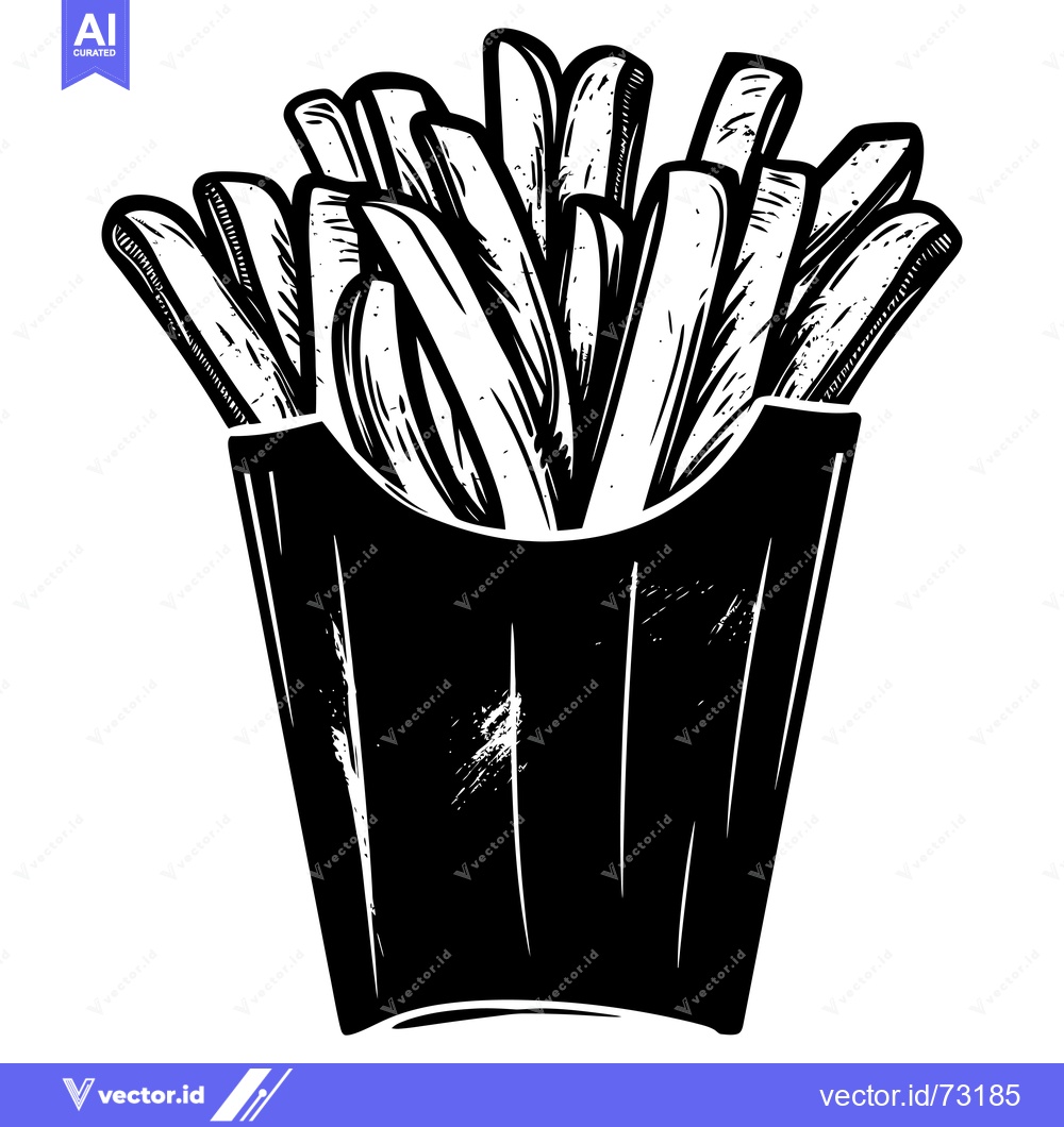 Premium Vector dari Black and White Illustration of French Fries in a Paper Container