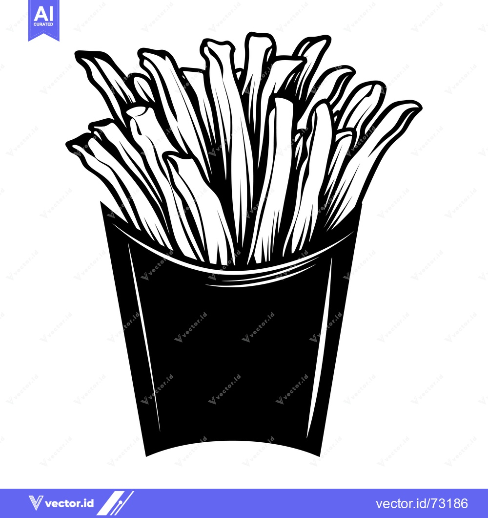 Premium Vector dari Black and White Illustration of French Fries in a Paper Container