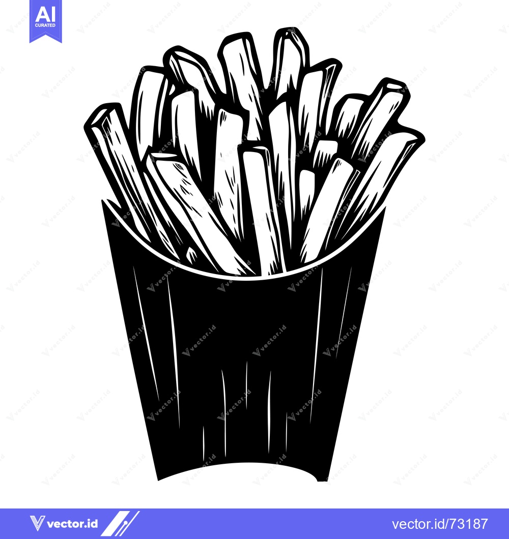 Premium Vector dari Black and White Illustration of French Fries in a Paper Container