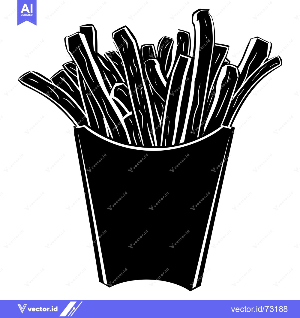 Premium Vector dari Black and White Silhouette of French Fries in a Paper Container
