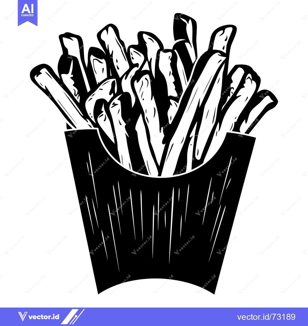 Premium Vector dari Black and White Illustration of French Fries in a Paper Container