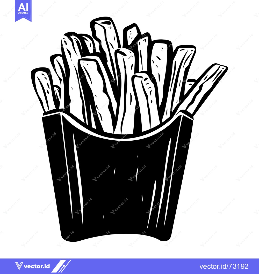 Premium Vector of Black and White Illustration of French Fries in a Paper Container