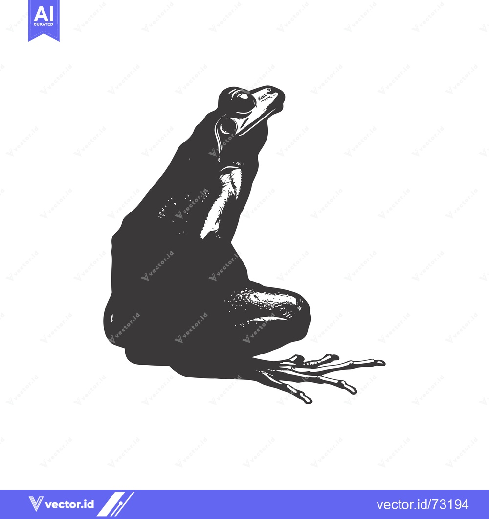 Premium Vector of Black and White Illustration of a Sitting Frog