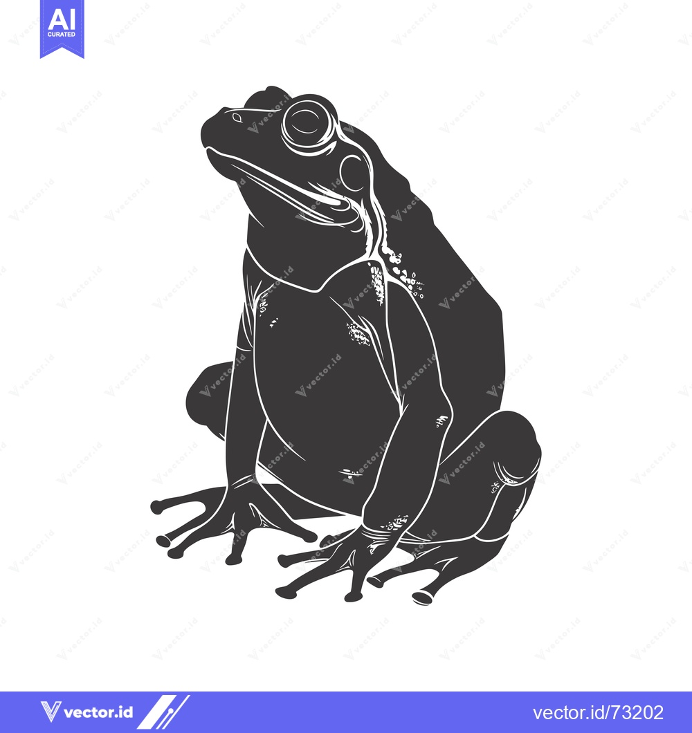 Premium Vector of Black and white illustration of a frog sitting upright