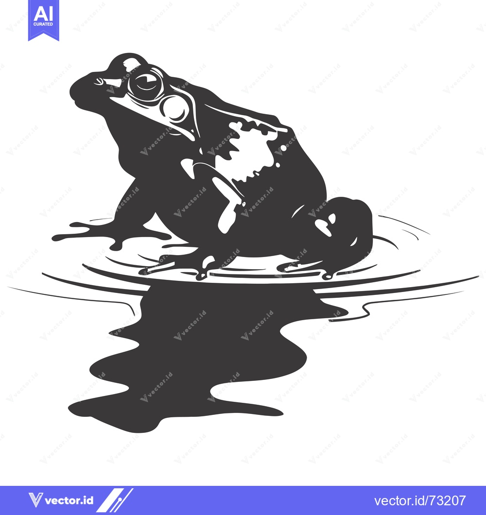 Premium Vector dari A Silhouetted Frog Perched on Water with Its Reflection