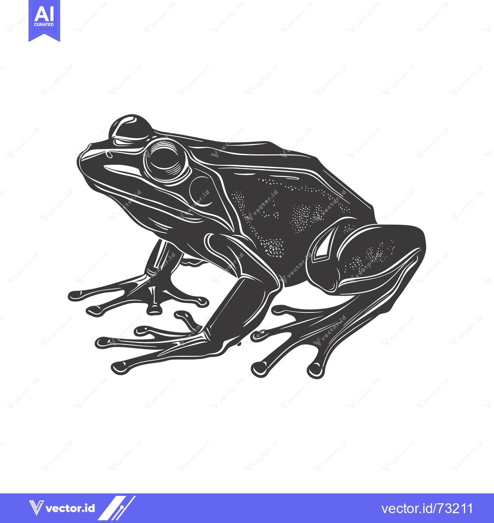 Premium Vector dari Black and White Illustration of a Frog with Detailed Features