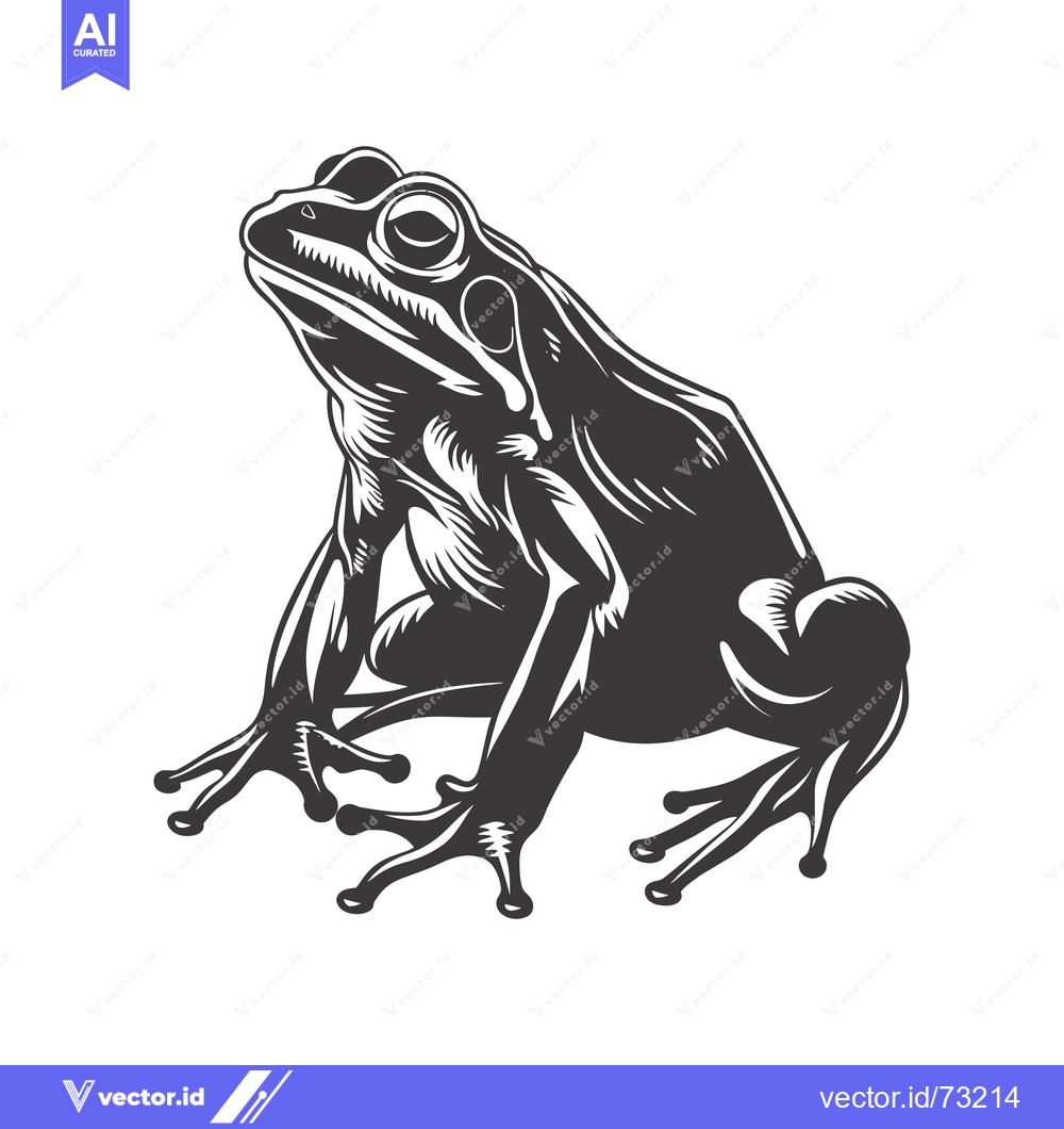 Premium Vector dari Black and White Illustration of a Sitting Frog