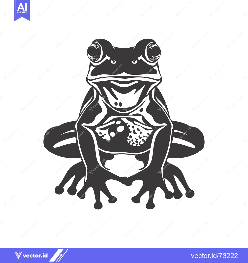 Premium Vector dari Black and White Illustration of a Sitting Frog with Big Eyes