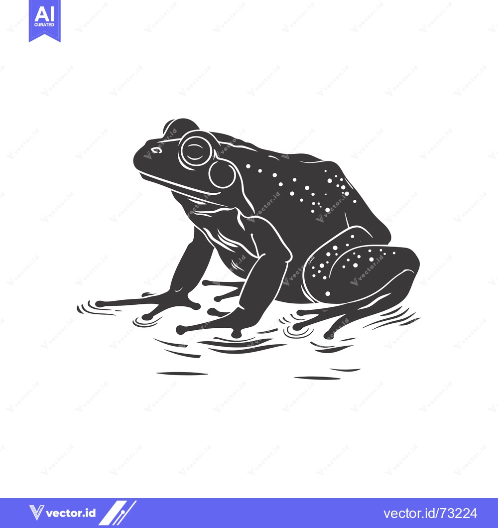 Premium Vector dari Black and White Silhouette of a Frog Sitting in Water