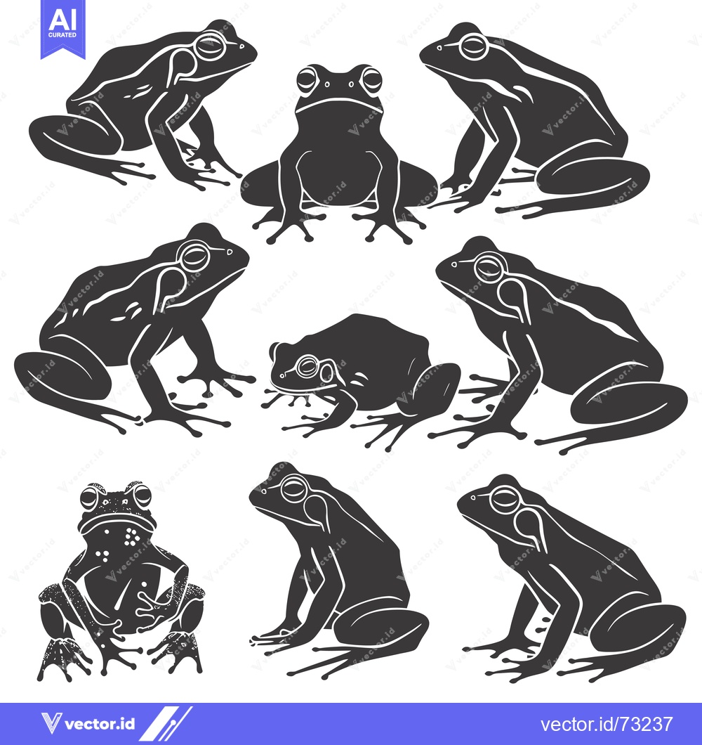Premium Vector dari Eight Black Silhouettes of Frogs in Various Poses