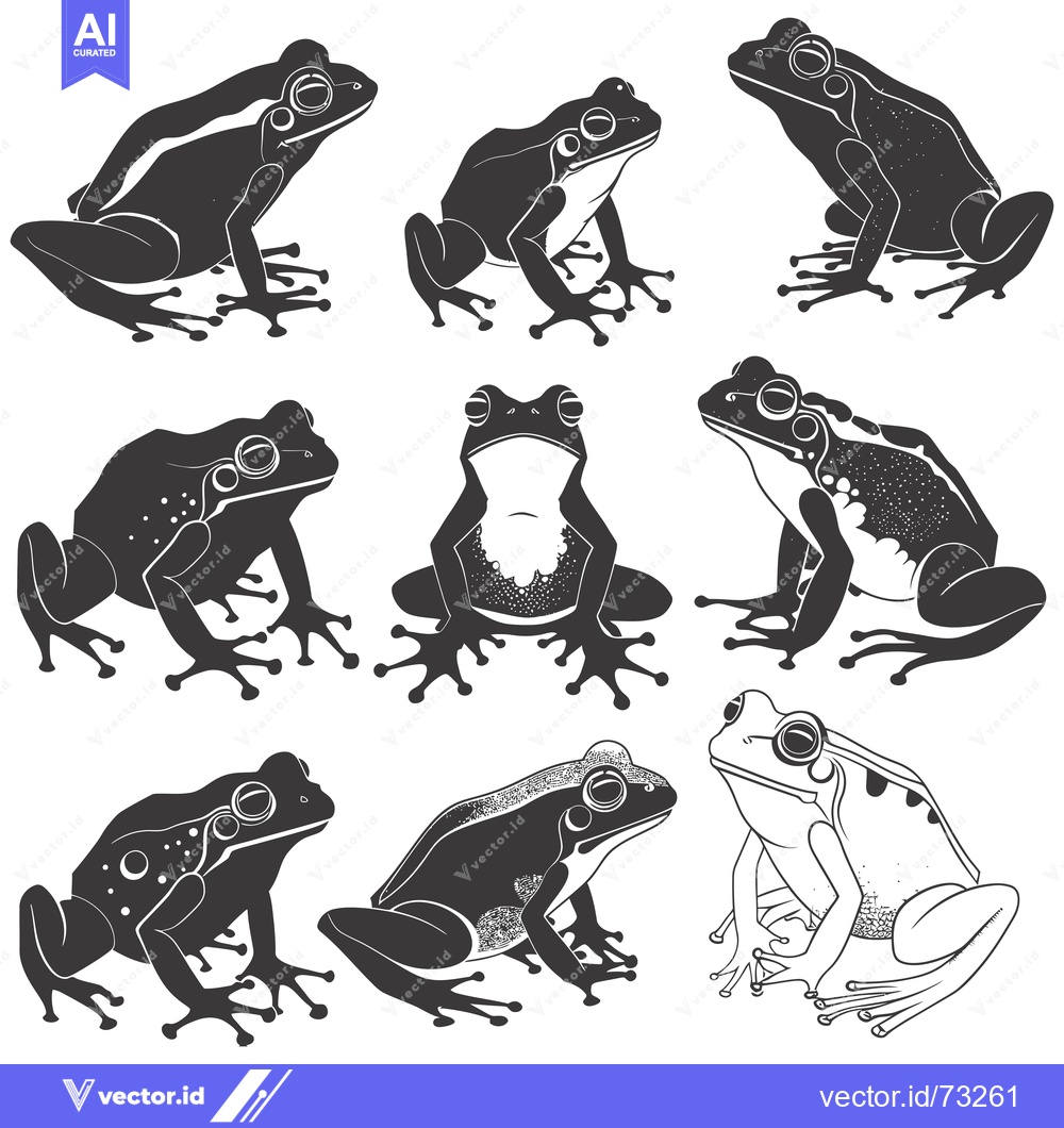 Premium Vector dari Collection of Eight Silhouettes of Frogs in Various Poses