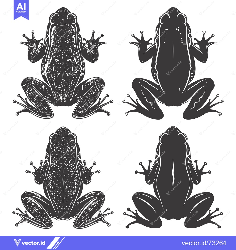 Premium Vector dari Four Detailed Black and White Frog Silhouettes