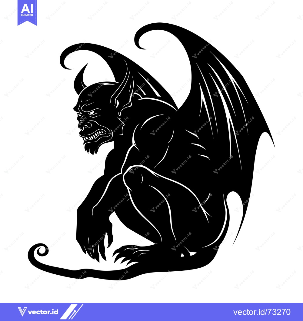 Premium Vector dari Black and white silhouette of a gargoyle with wings