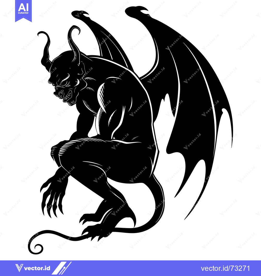 Premium Vector dari Black and White Silhouette of a Winged Demon with Claws