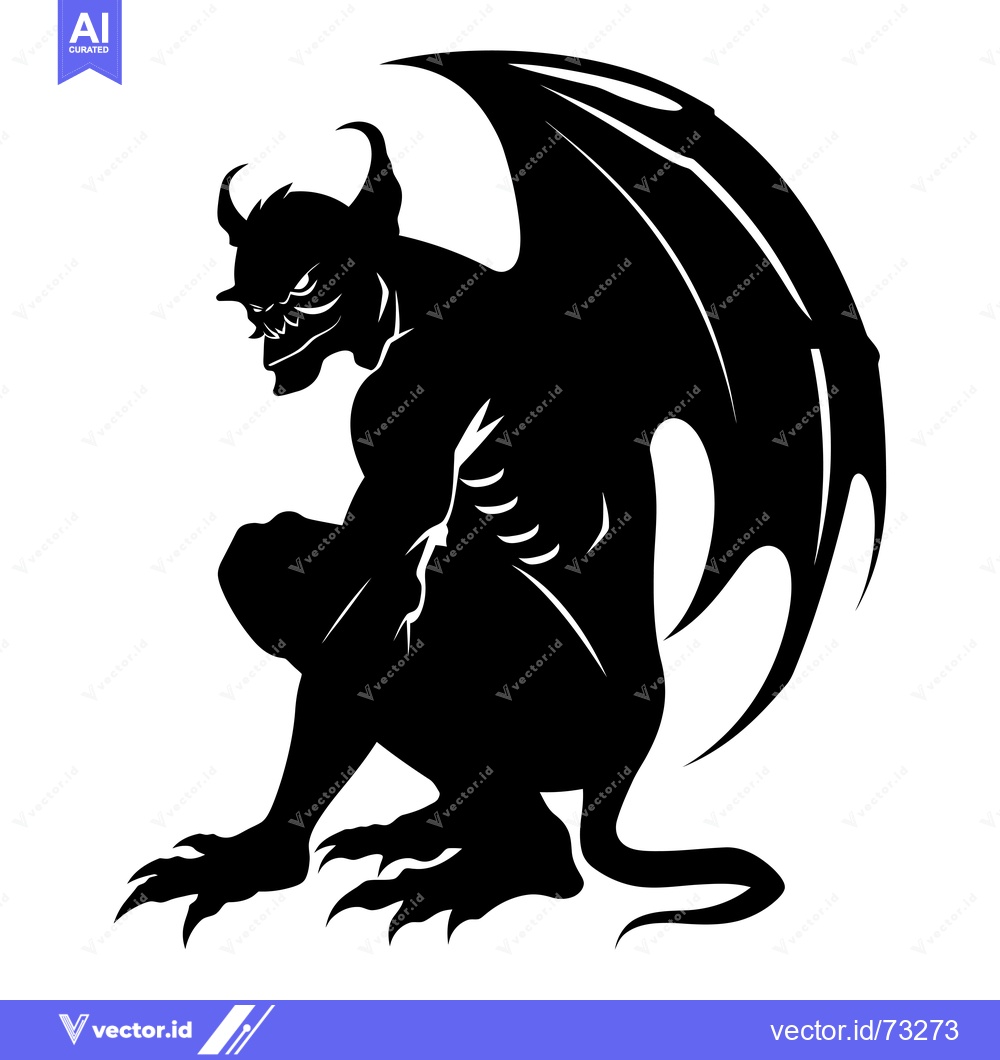 Premium Vector dari Black and White Silhouette of a Demon with Wings