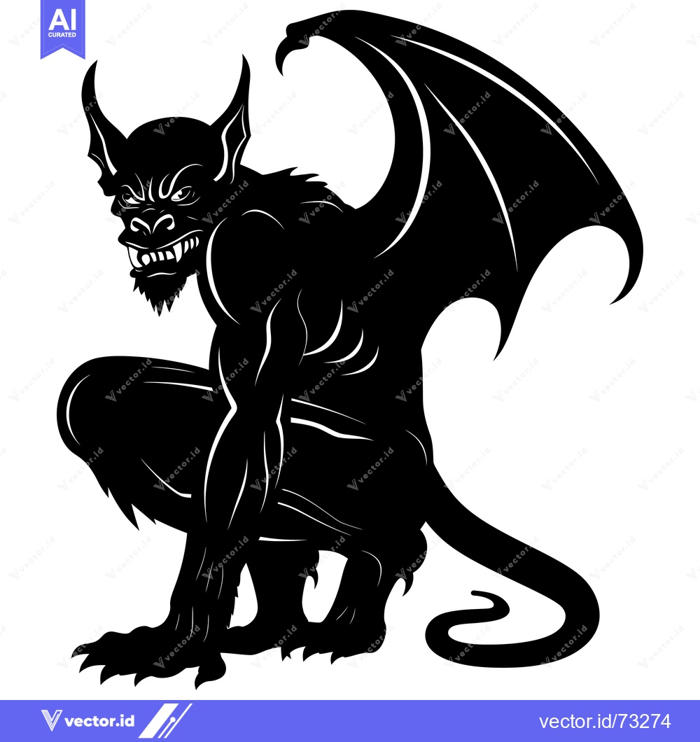 Premium Vector of Silhouette of a Winged, Crouching, Fanged Demon