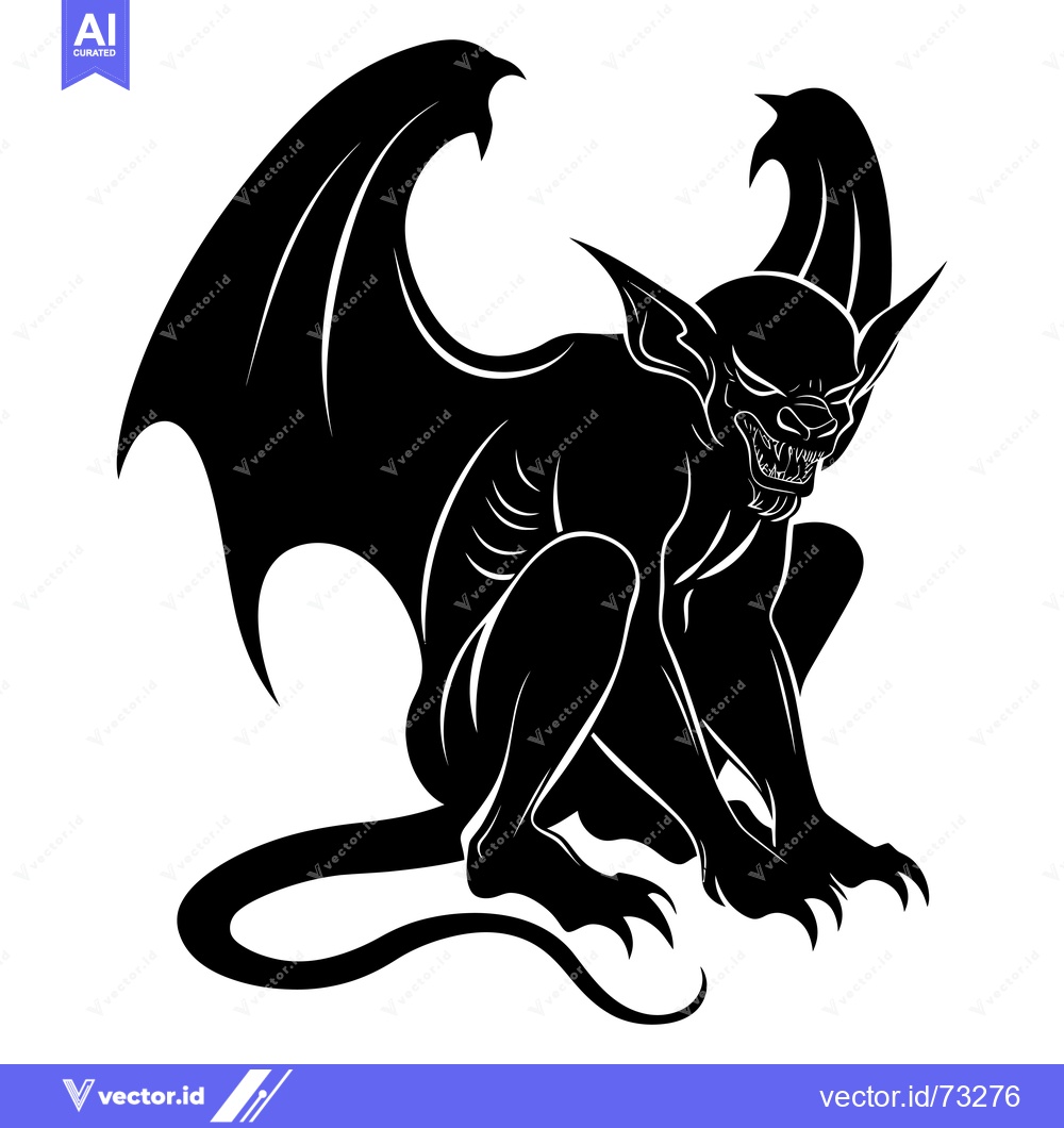 Premium Vector of Black and White Silhouette of a Sitting Winged Creature with Claws