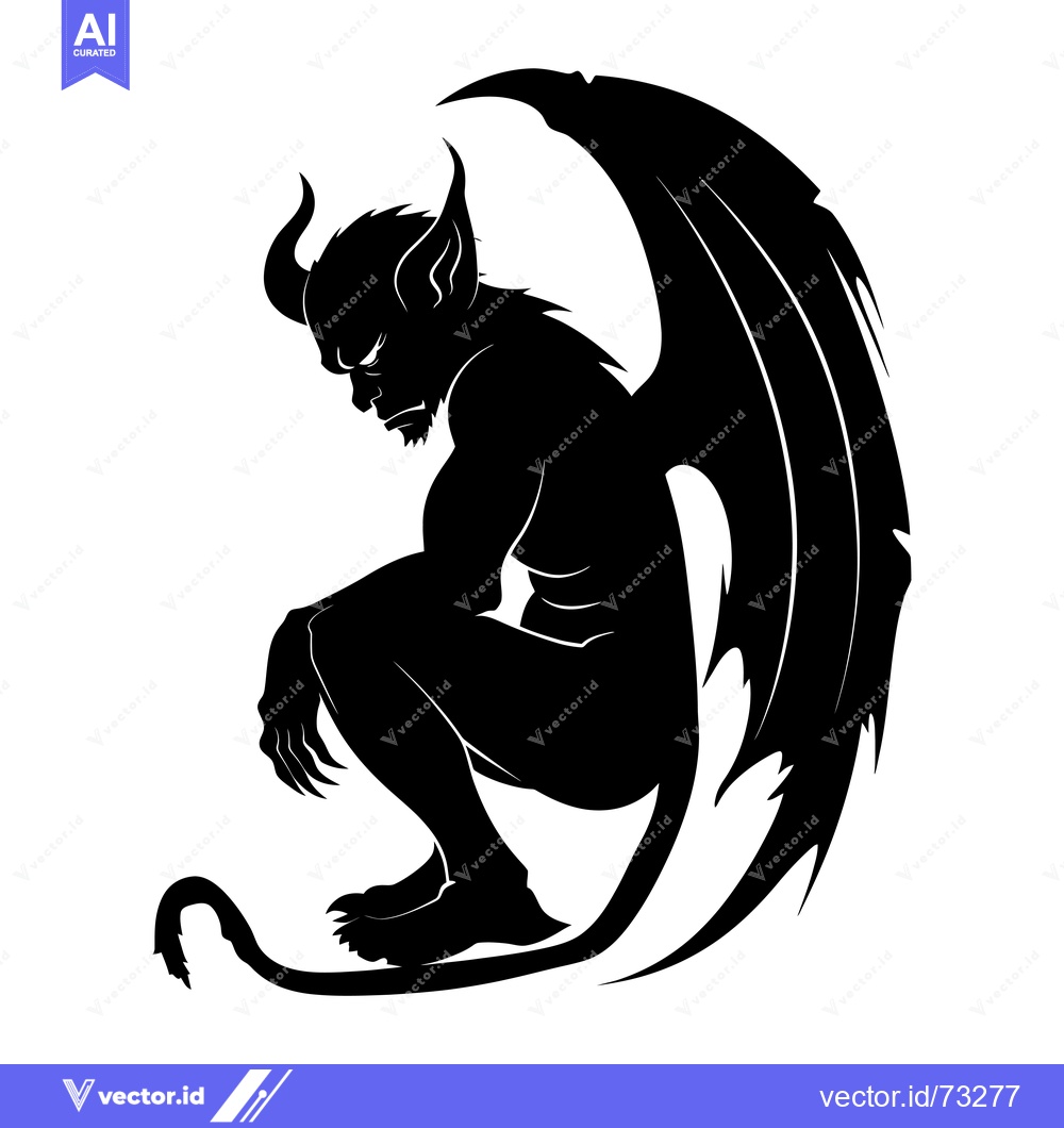 Premium Vector dari Silhouette of a Demon with Horns, Wings, and a Tail