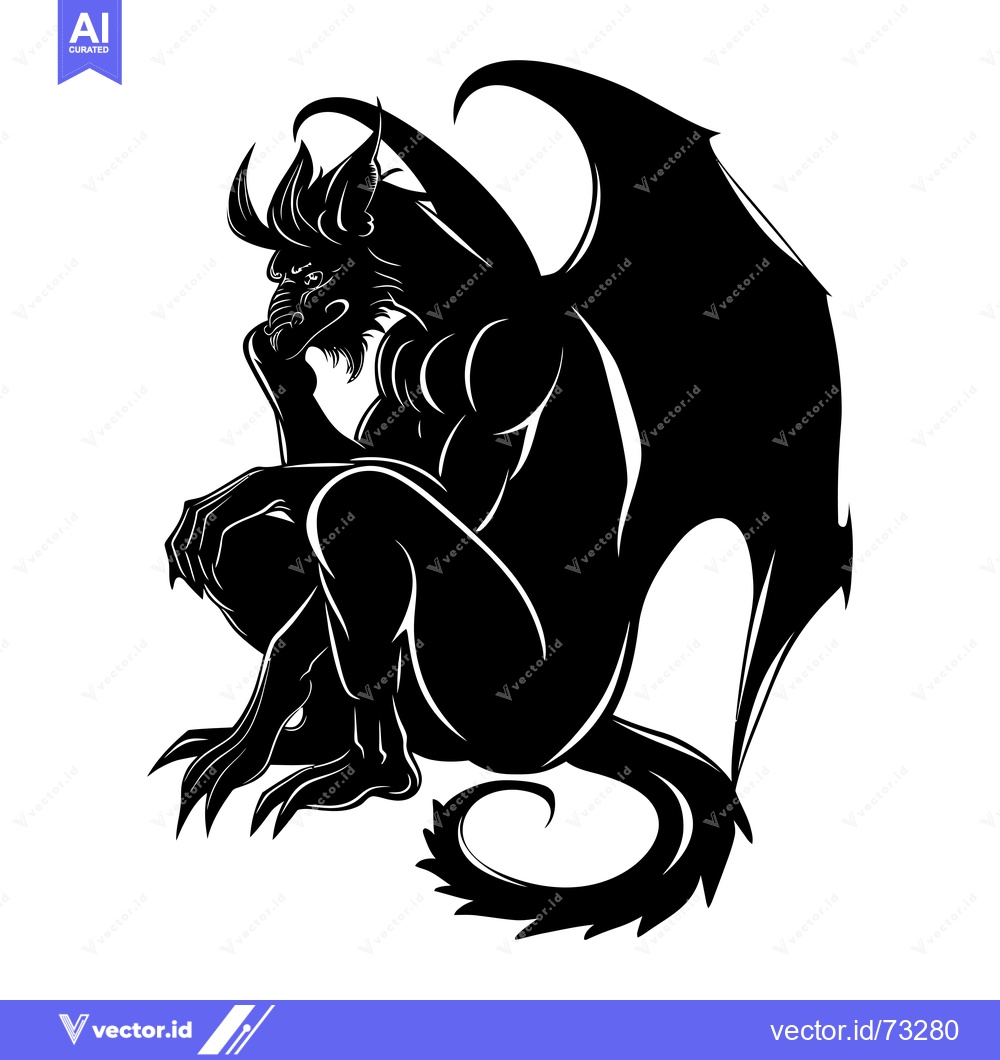 Premium Vector of Black and White Silhouette of a Sitting Dragon with Wings