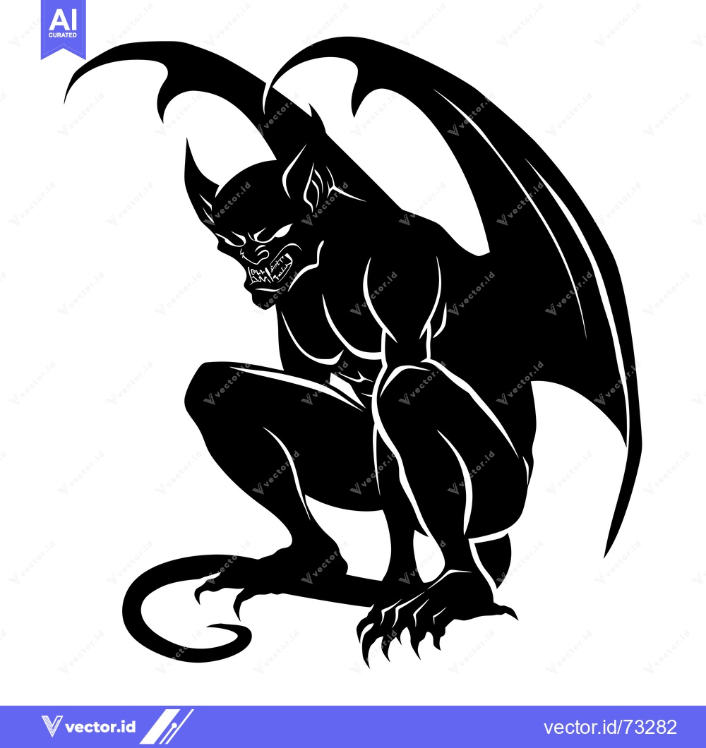 Premium Vector dari Black and white silhouette of a gargoyle with wings crouched down