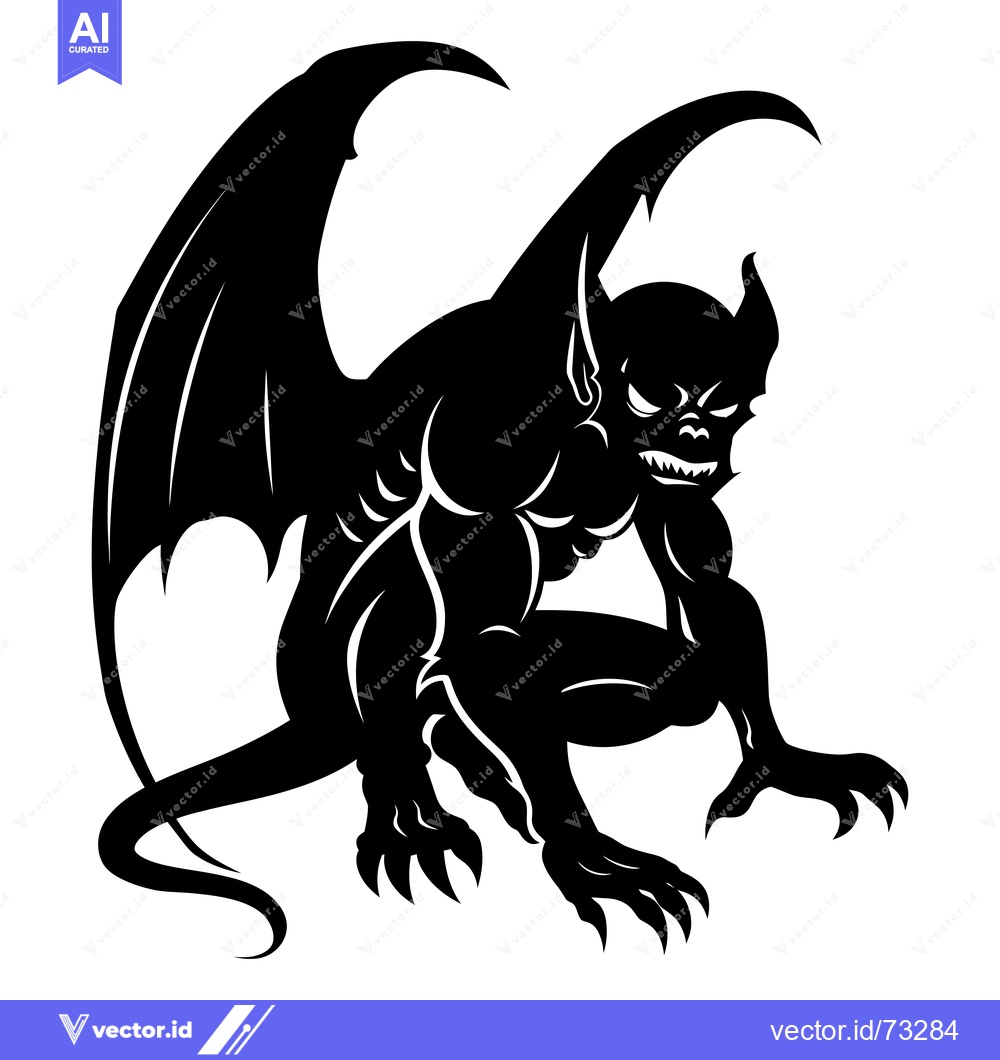 Premium Vector dari Black and White Silhouette of a Winged Demon with Claws