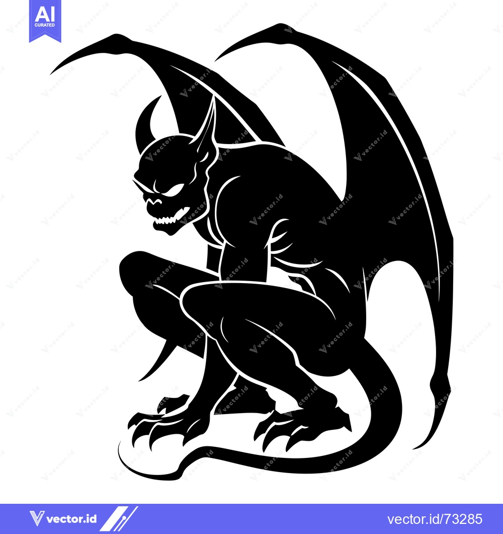 Premium Vector dari A black silhouette of a gargoyle with wings and a tail, crouching in a
