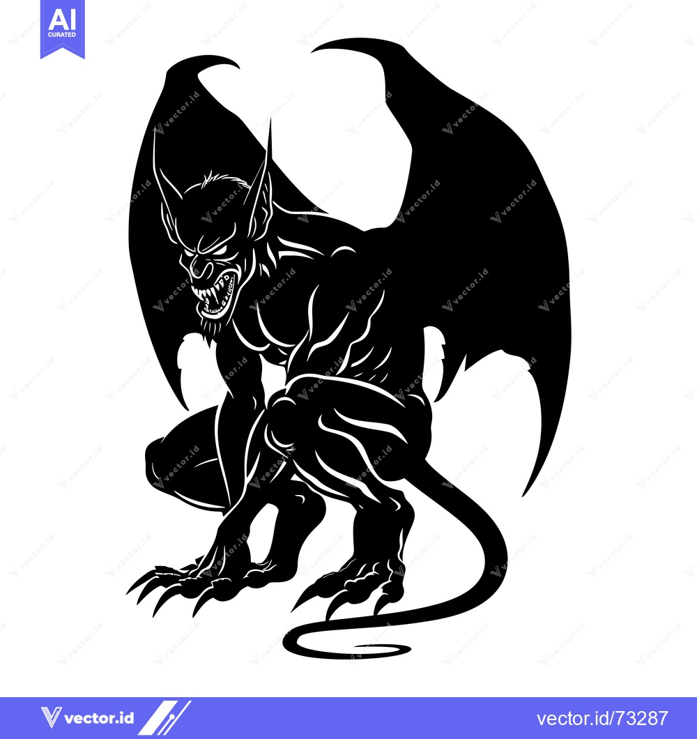 Premium Vector dari Black and White Silhouette of a Crouching Gargoyle with Wings