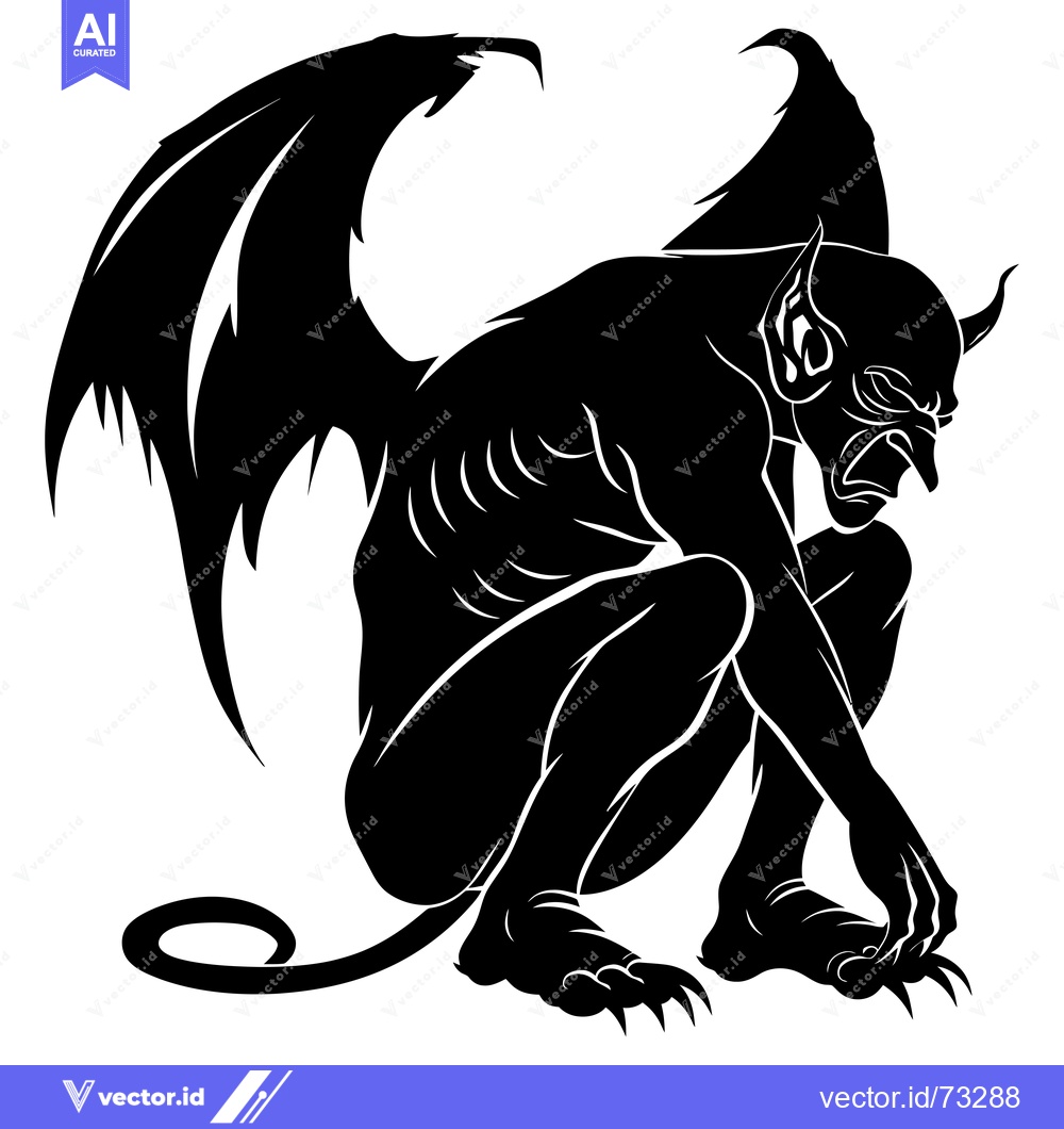 Premium Vector of A Black and White Silhouette of a Winged Demon Crouching with Claws