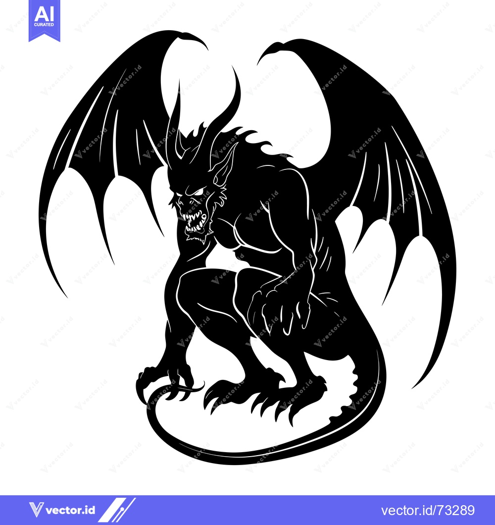Premium Vector of Black and White Silhouette of a Winged Monster with Claws