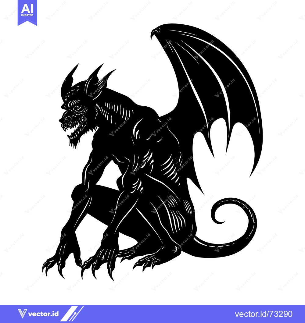 Premium Vector dari Black and White Silhouette of a Winged Demon with Claws