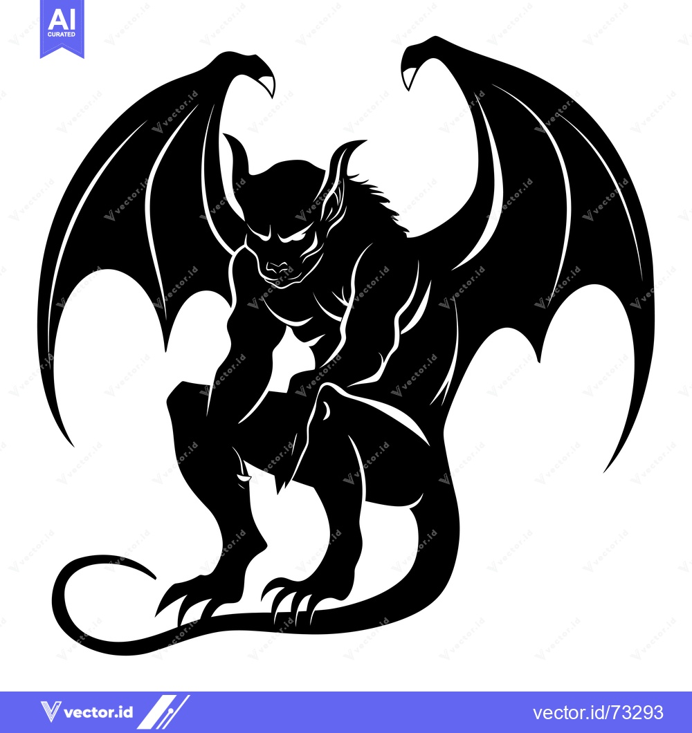 Premium Vector dari Black and white silhouette of a gargoyle with wings and a tail