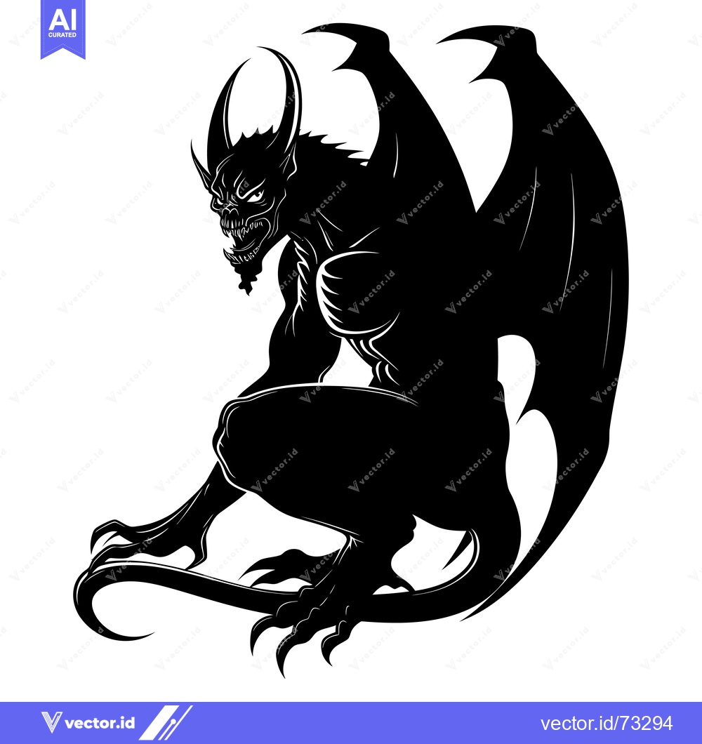 Premium Vector dari Black silhouette of a crouching dragon with wings and claws