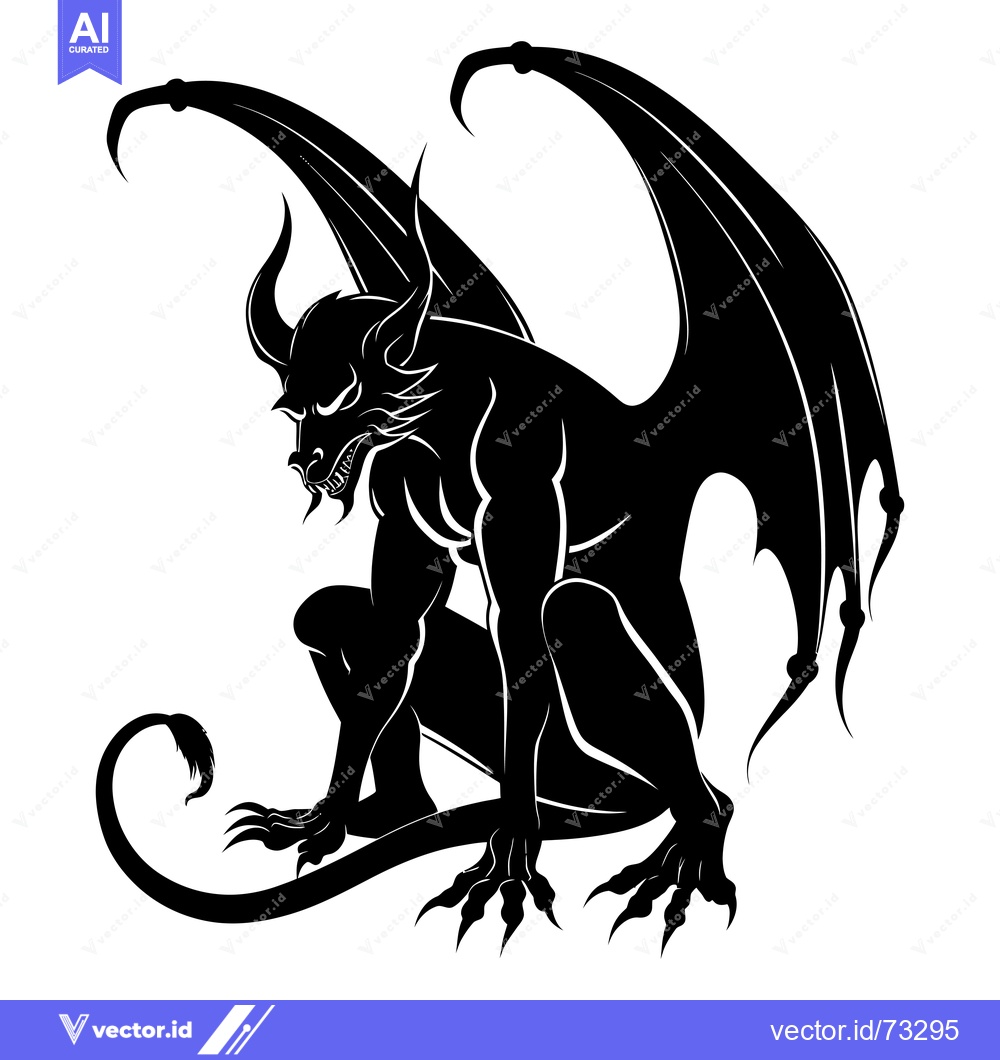 Premium Vector dari A Black and White Silhouette of a Mythical Creature with Wings and Cla