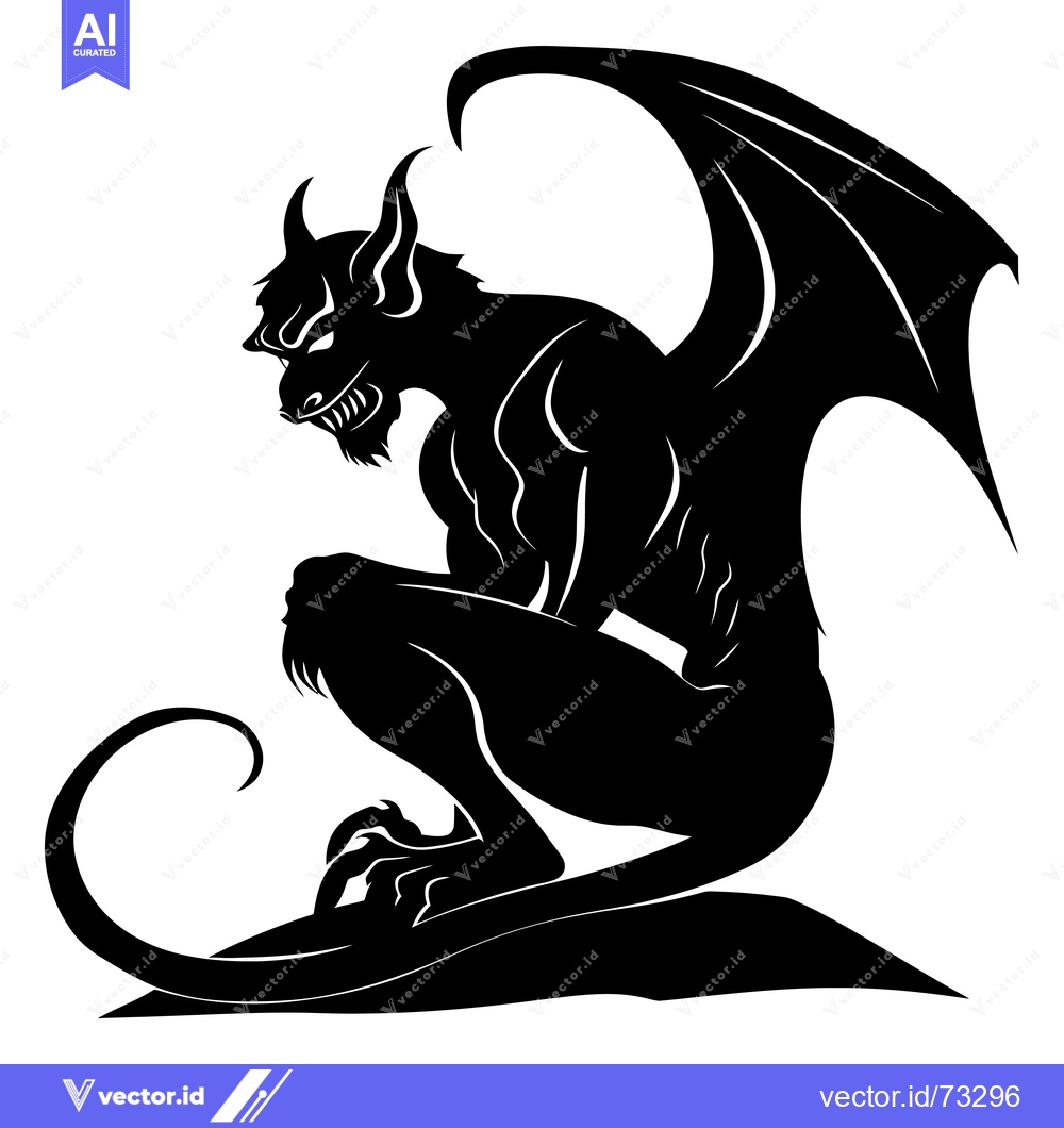 Premium Vector of A Black and White Silhouette of a Sitting Devil with Wings