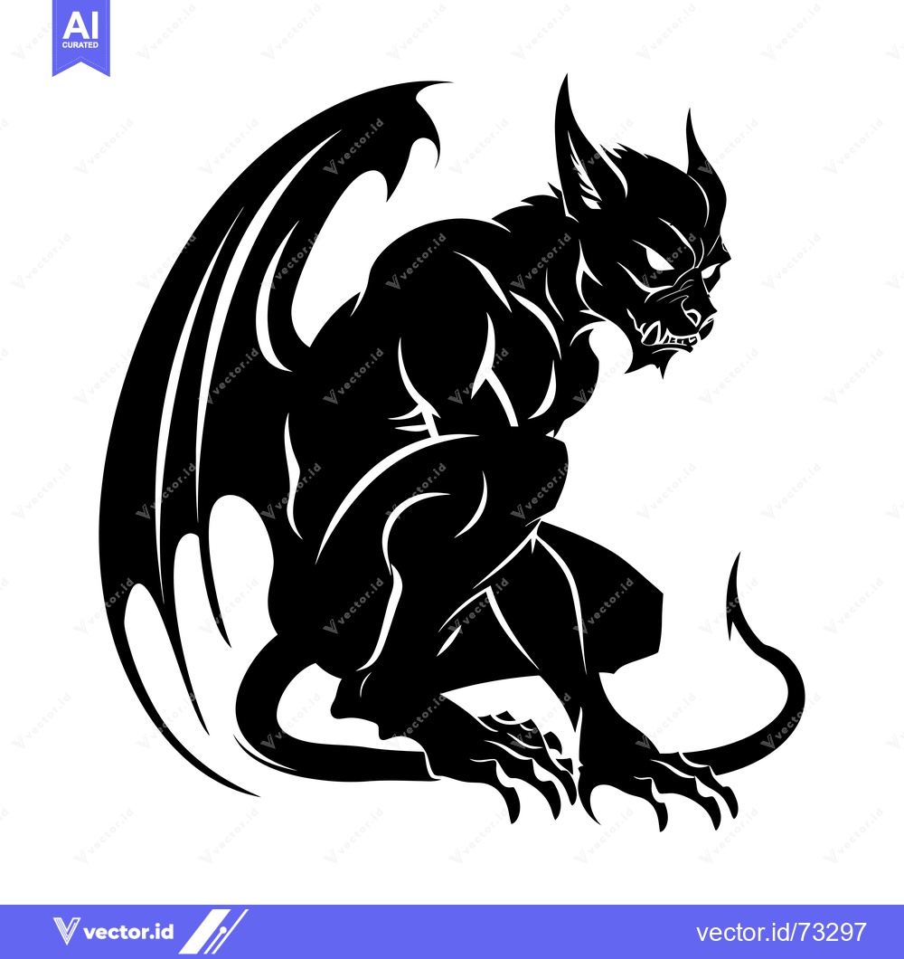 Premium Vector dari Black and White Silhouette of a Winged Gargoyle with Claws