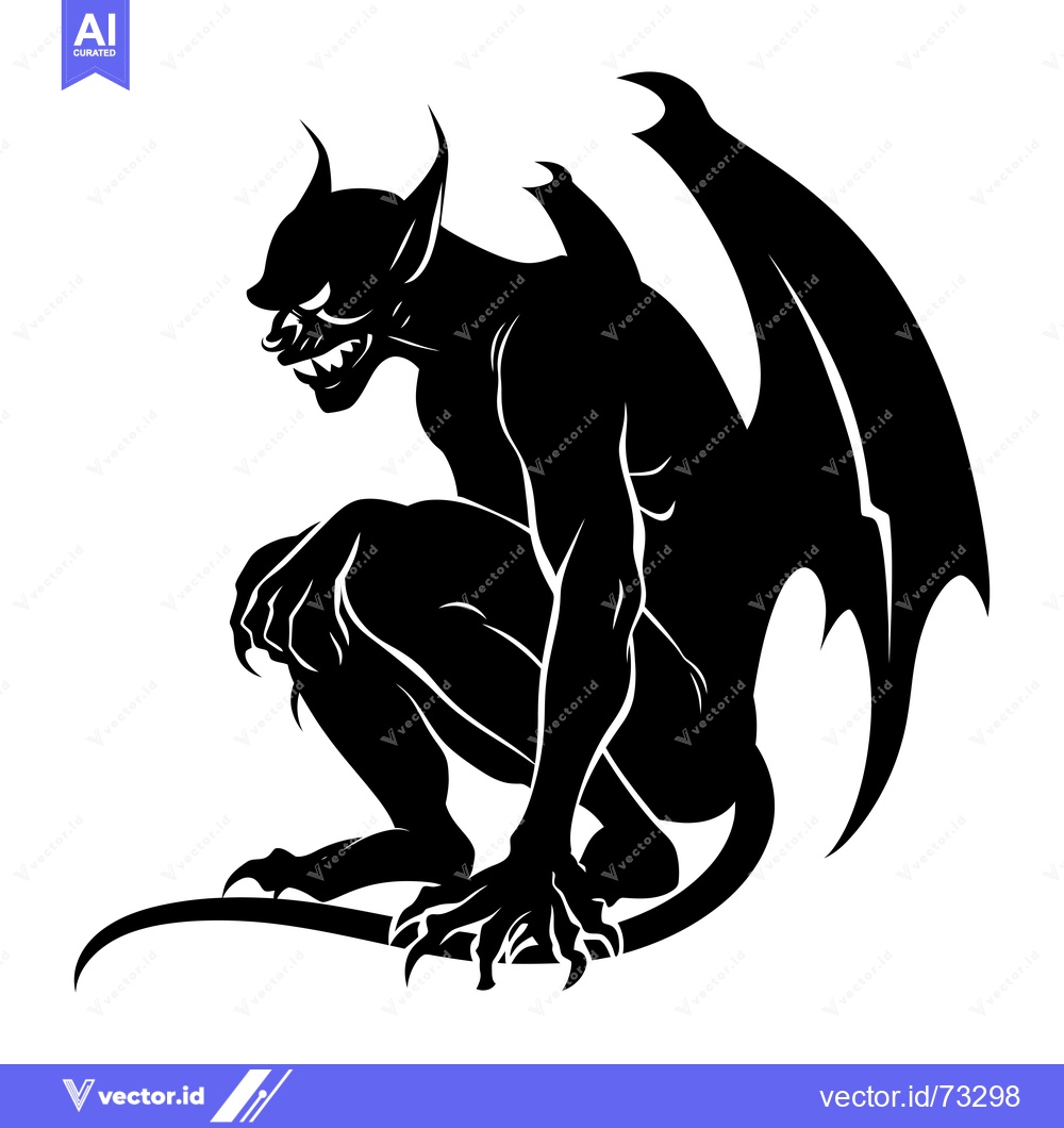 Premium Vector of A silhouette of a crouched gargoyle with wings and claws