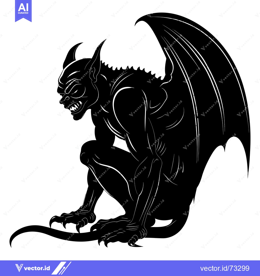 Premium Vector dari Silhouette of a Sitting Gargoyle with Wings