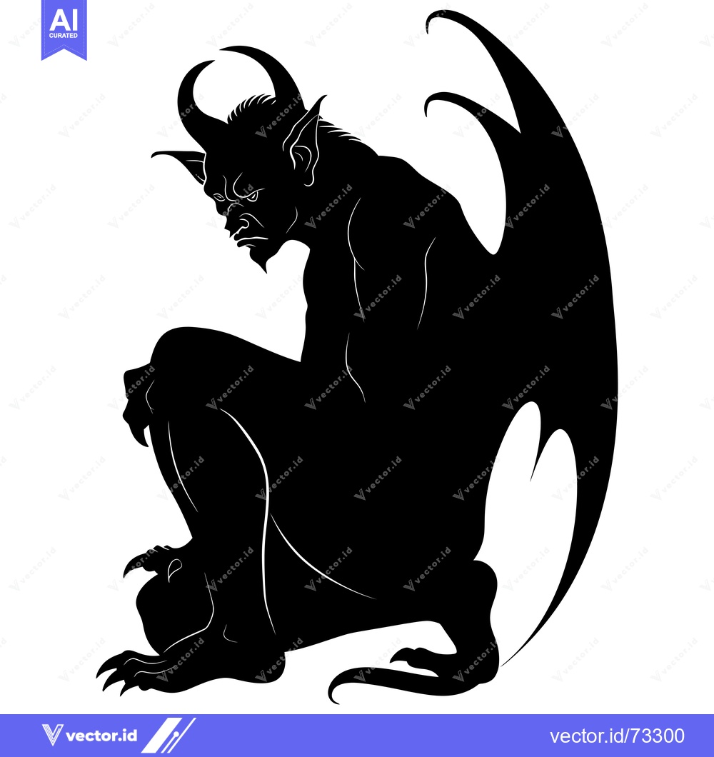 Premium Vector of Silhouette of a Crouching Demon with Horns and Wings