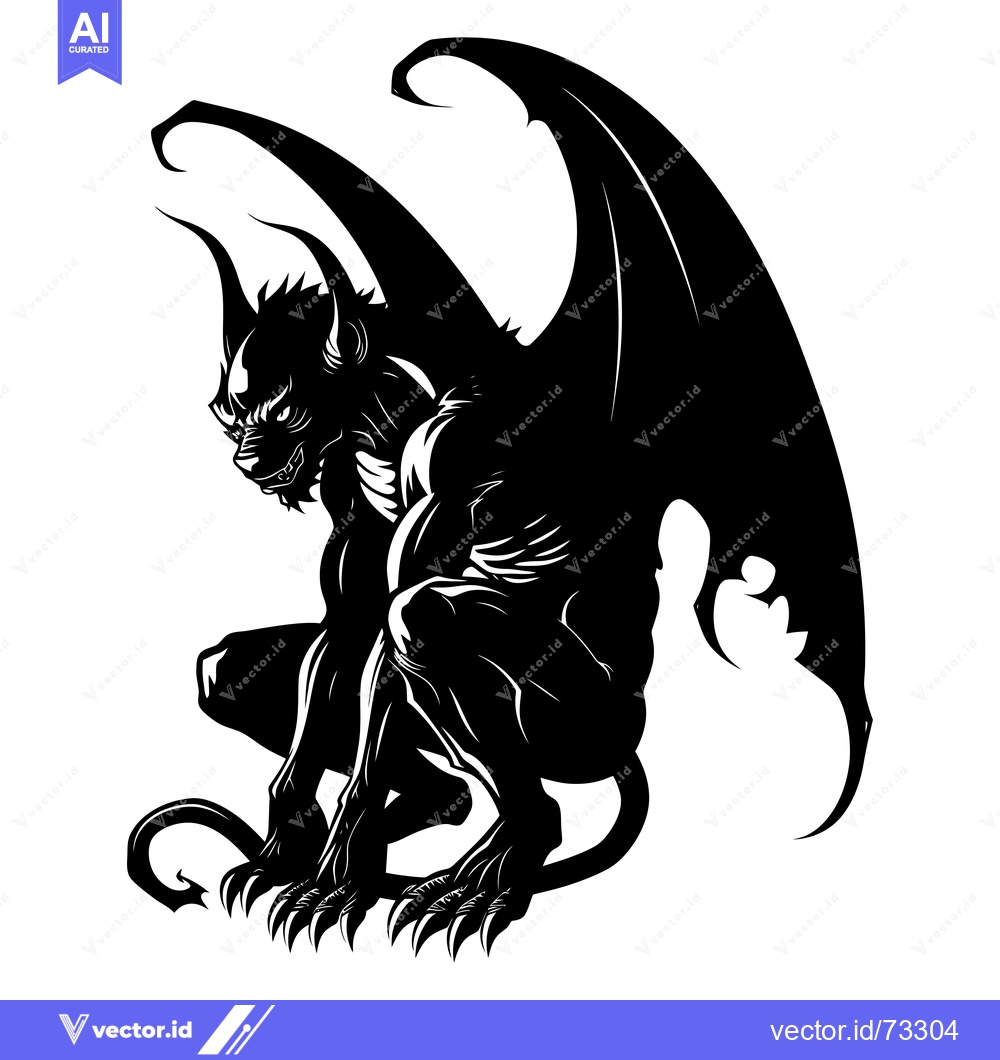 Premium Vector dari Black and White Silhouette of a Sitting Gargoyle with Wings