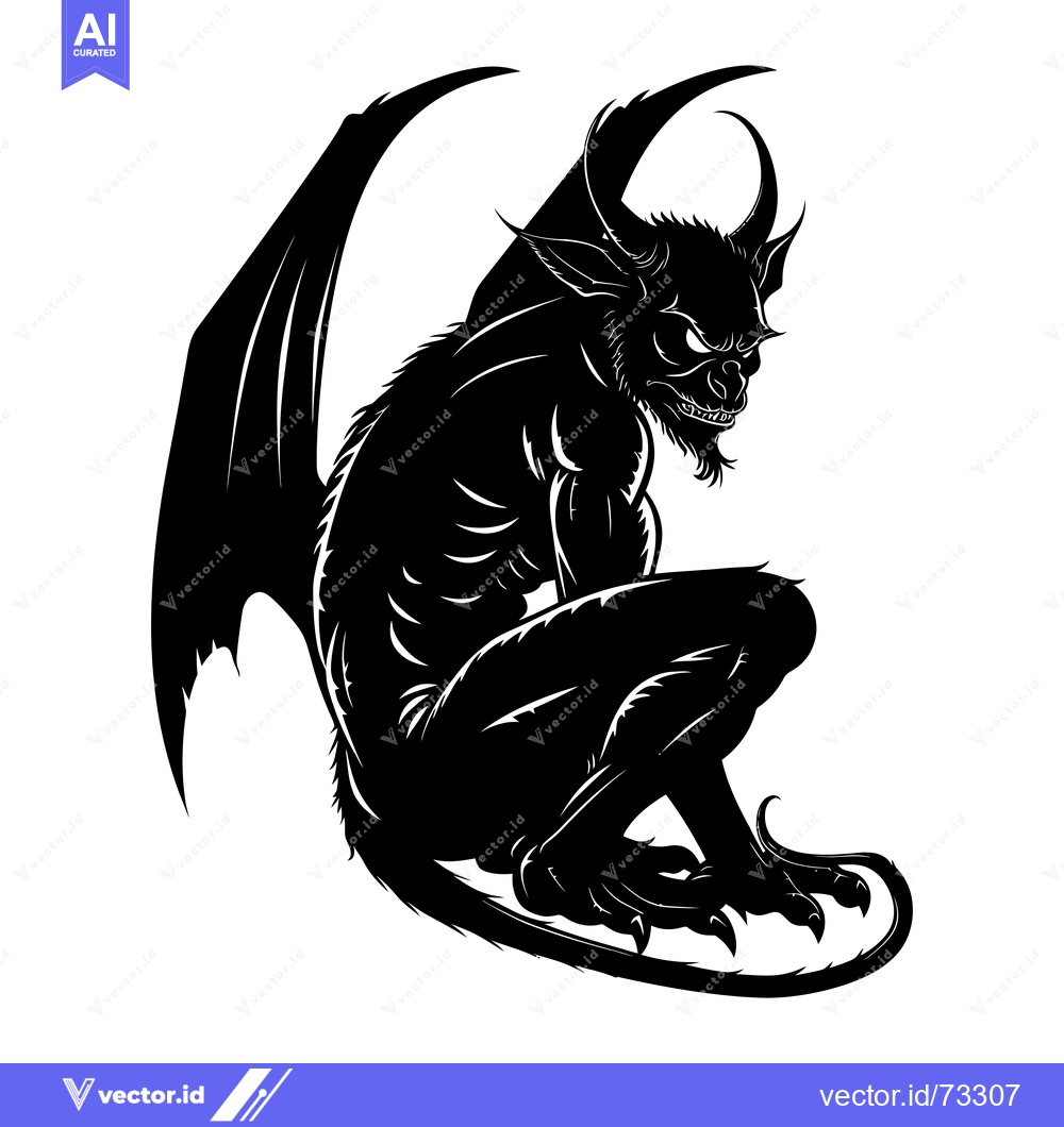 Premium Vector of Black and White Silhouette of a Winged Demon with Horns