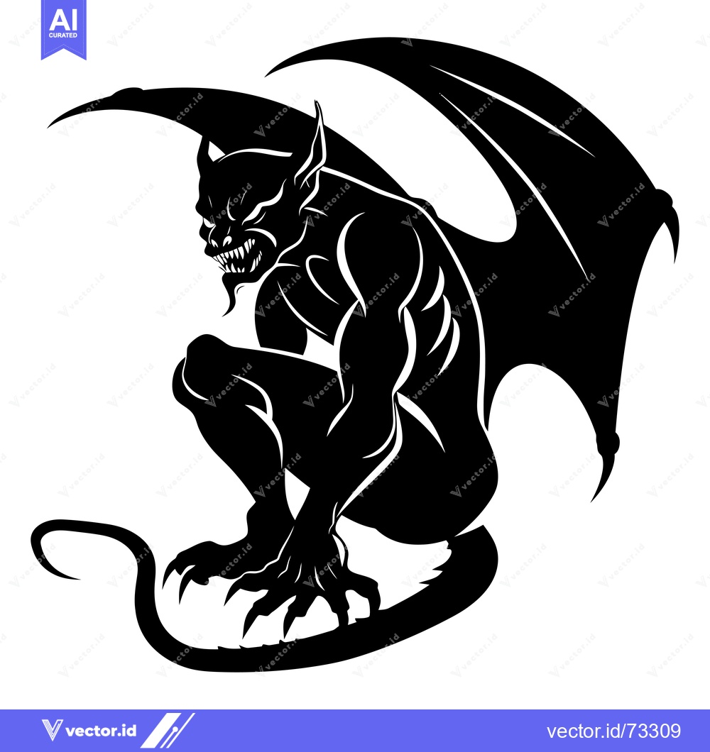 Premium Vector of Black and White Silhouette of a Demon with Wings and Claws