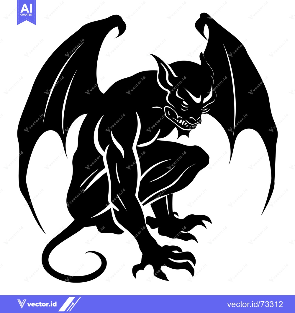 Premium Vector dari A menacing gargoyle with outstretched wings, crouching and ready to st